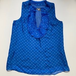 Blue Tassel Polka Dot Silk Sleeveless Shirt/Blouse